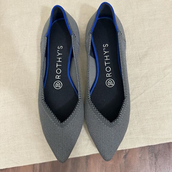 ROTHY'S The Point Birdseye Knit Slip-On Ballet Flats in Cloud Grey - Picture 2 of 10